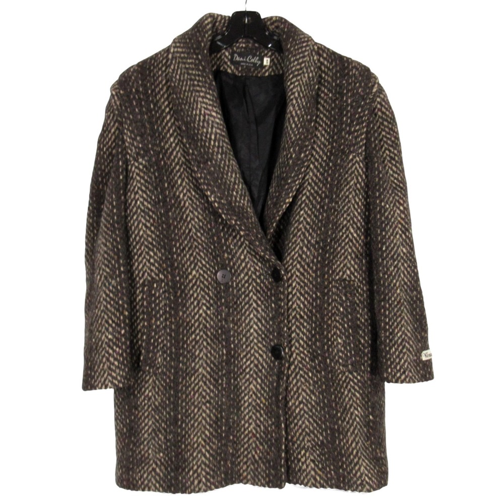 Vtg Dani Colby Lined WOOL Blend Black/Multi Herringbone Tweed JACKET COAT Sz 16W